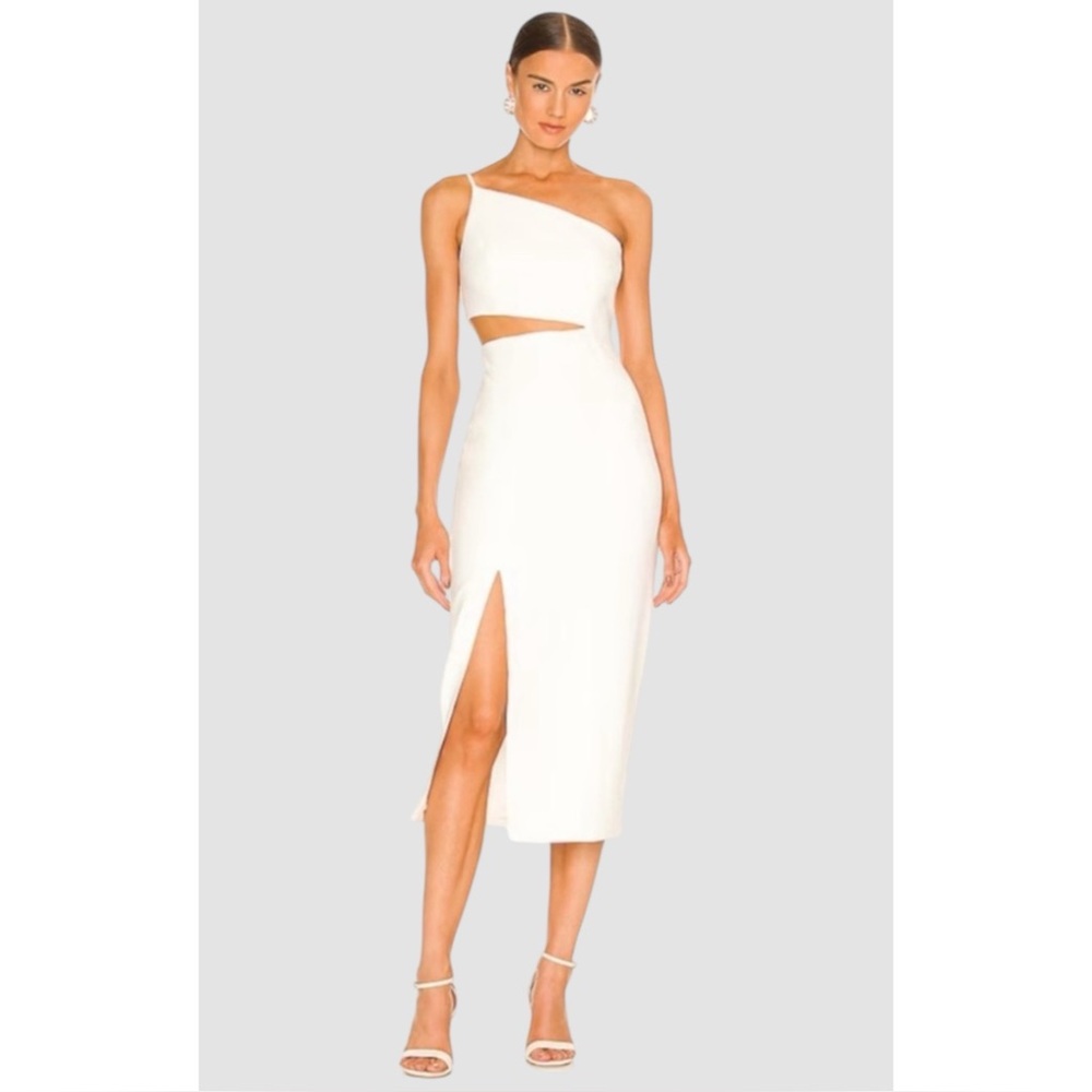 CINQ À SEPT | NWT $395 Laurile Cutout Crepe Midi Dress in Ivory, Size 6